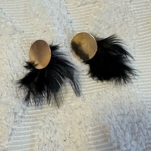 Gold and Black Feather Earrings